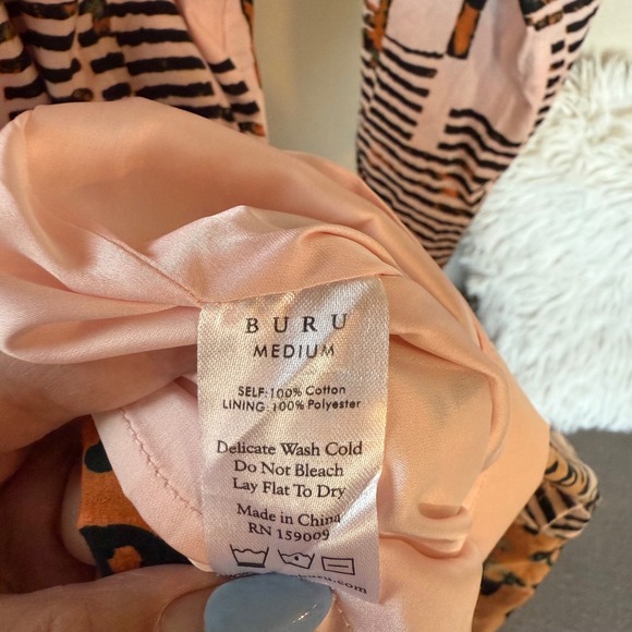 BURU Mini Dress Leopard Print‎ Long Sleeve Elastic Waist Pink Womens M Cotton - Picture 5 of 8